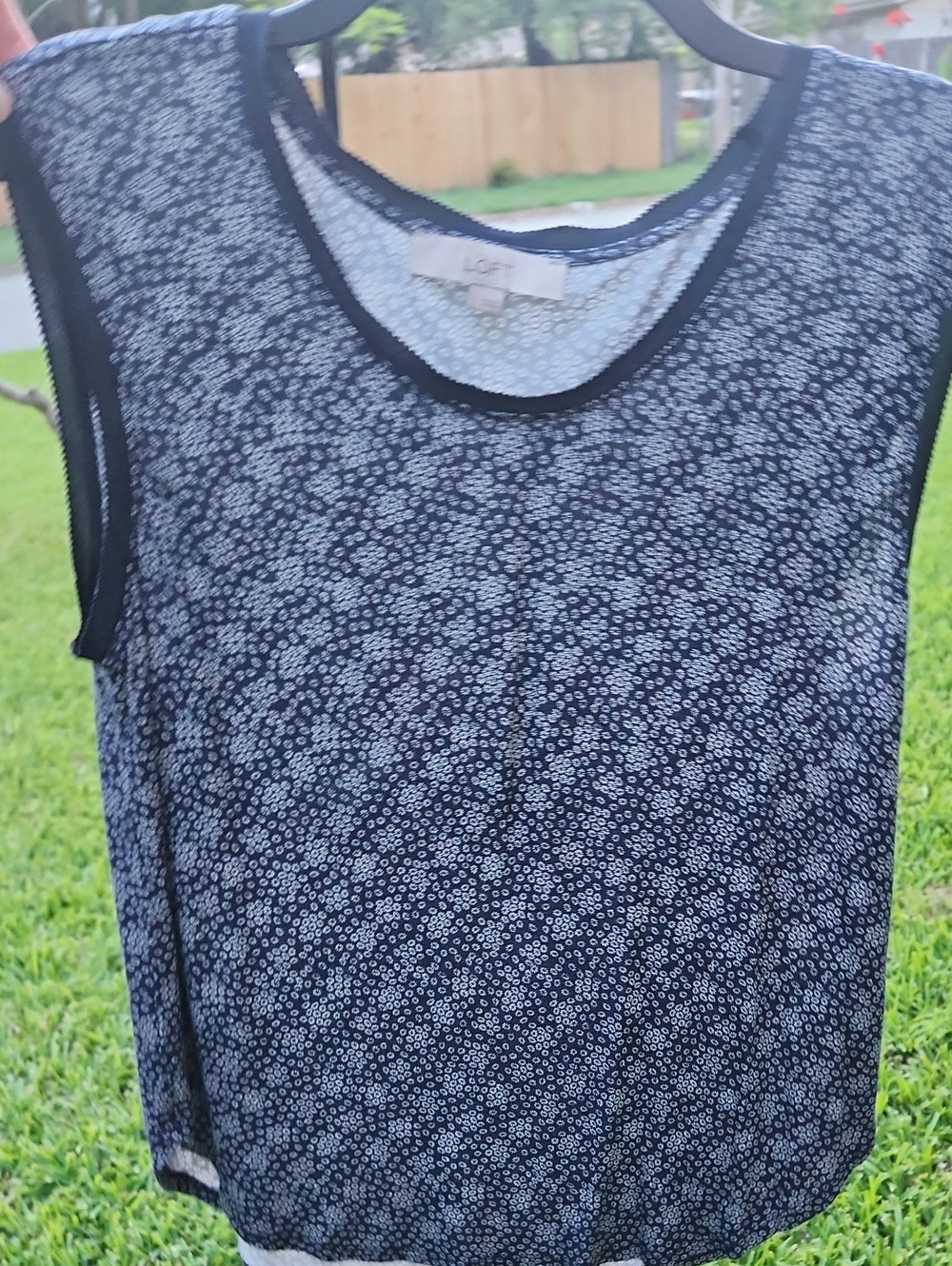 LOFT Navy and White Floral Tank Top